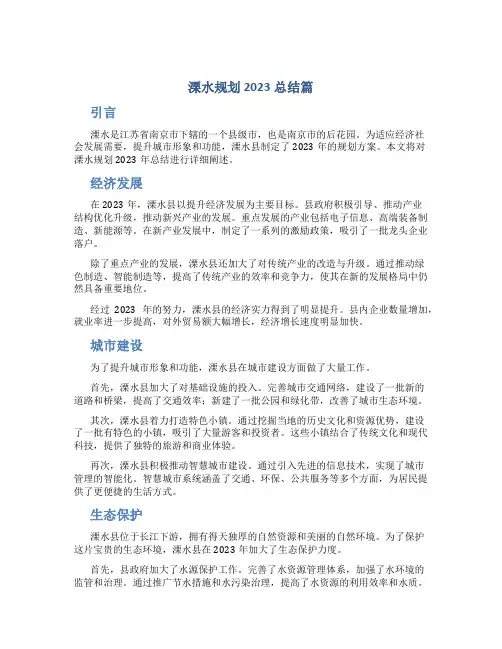 溧水规划2023总结篇
