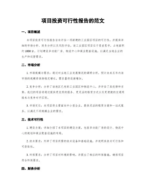 项目投资可行性报告的范文