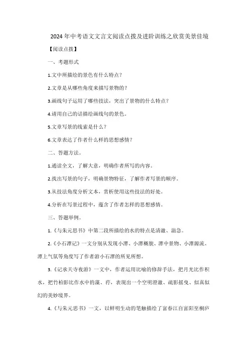 2024年中考语文文言文阅读点拨及进阶训练之欣赏美景佳境(含答案)