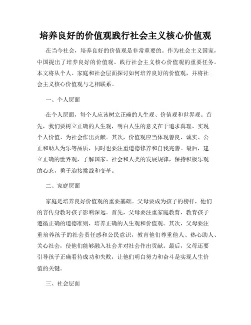 培养良好的价值观践行社会主义核心价值观