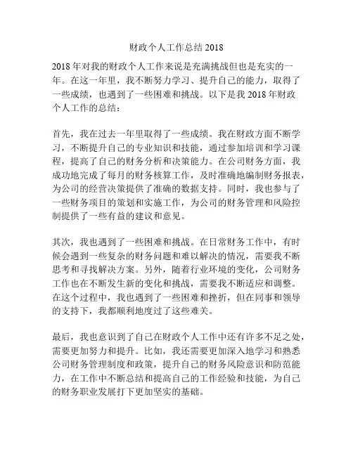 财政个人工作总结2018