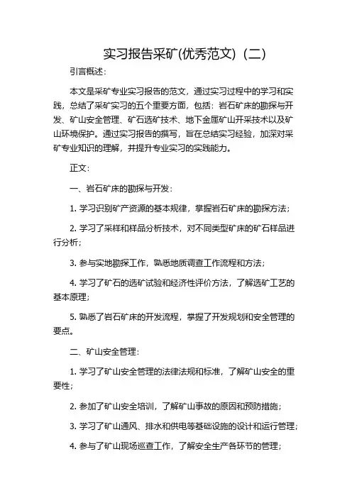 实习报告采矿(优秀范文)(二)
