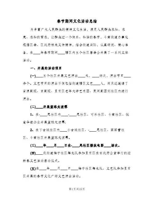 春节期间文化活动总结(6篇)