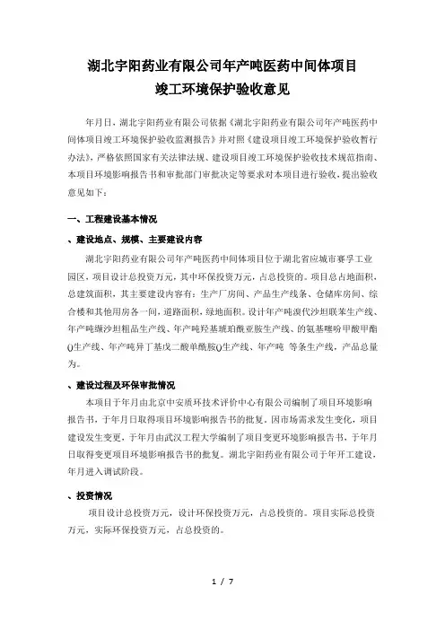 湖北宇阳药业有限公司年产800吨医药中间体项目