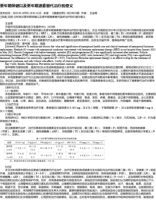 更年期保健以及更年期激素替代治疗的意义