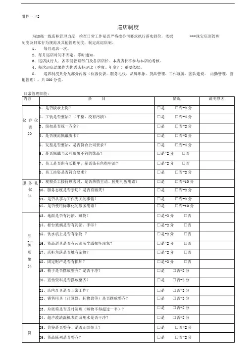 珠宝专卖店督导巡店考核精品