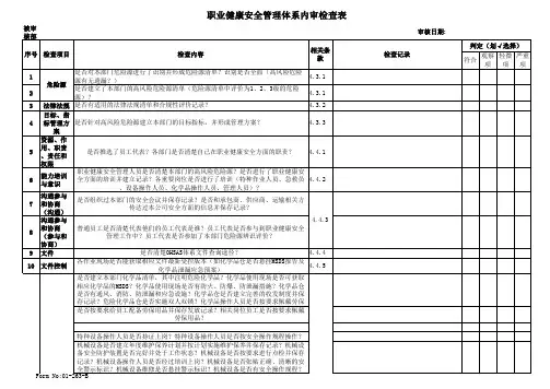 职业健康安全管理体系内审检查表