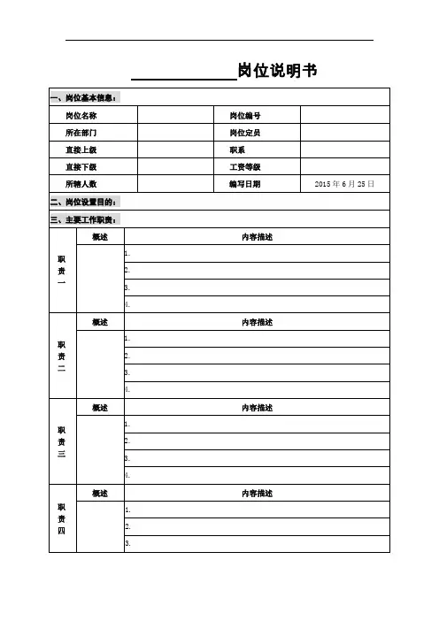 (完整word版)最全通用岗位说明书模板