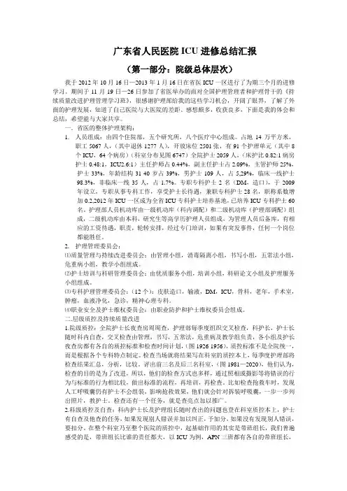 广东省人民医院ICU进修总结汇报