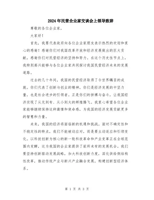 2024年民营企业家交谈会上领导致辞