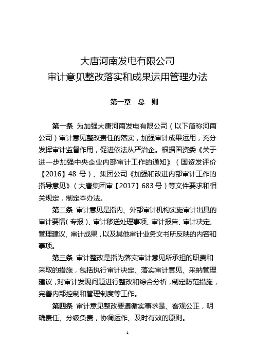 大唐河南发电有限公司审计意见整改落实和成果运用管理办法