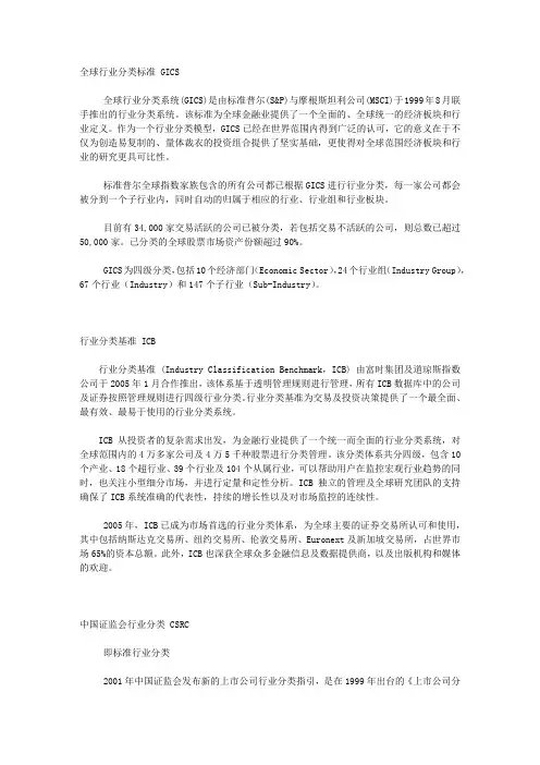 行业分类基准简介