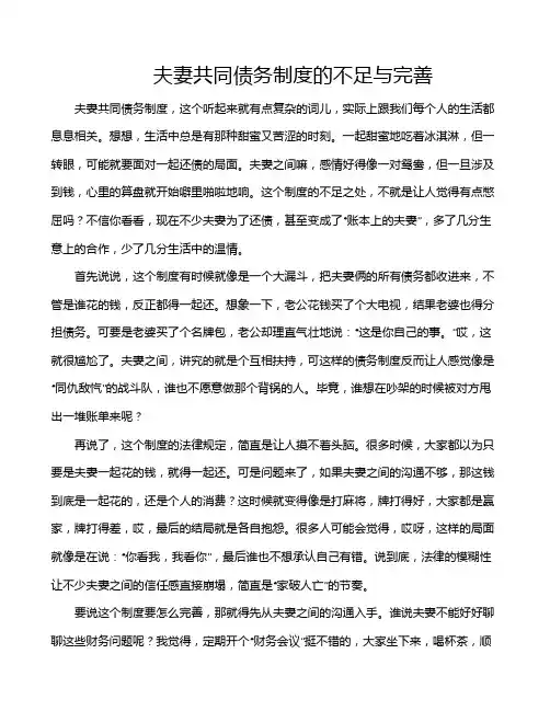 夫妻共同债务制度的不足与完善