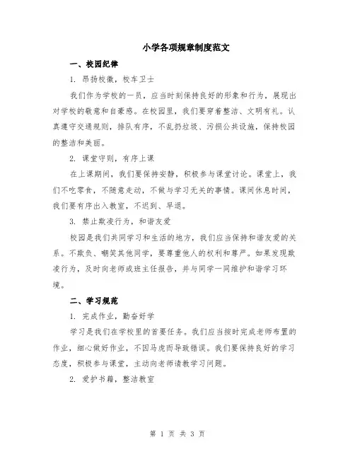 小学各项规章制度范文