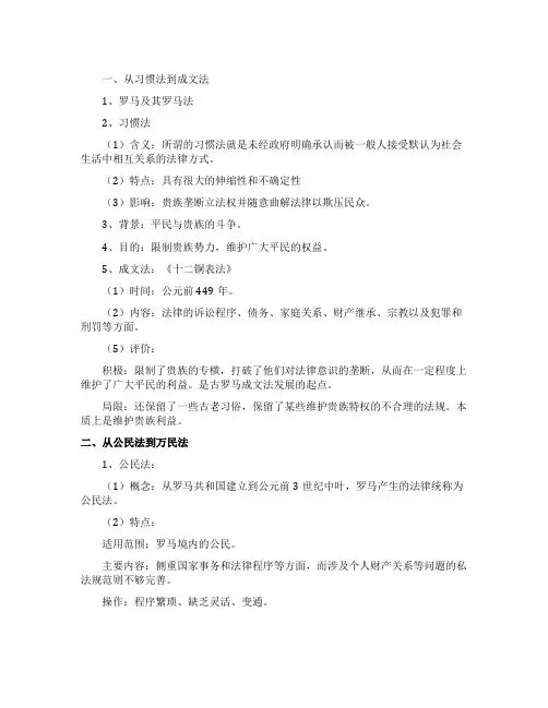 罗马人的法律高中历史知识点