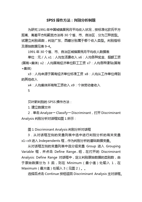 SPSS操作方法：判别分析例题