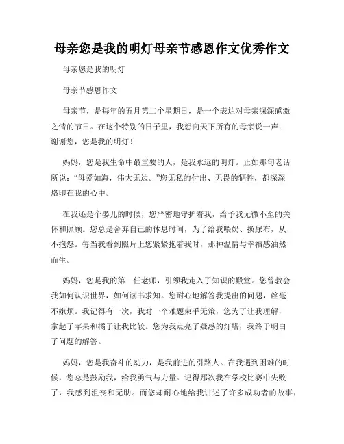 母亲您是我的明灯母亲节感恩作文优秀作文