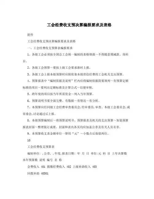 工会经费收支预决算编报要求及表格