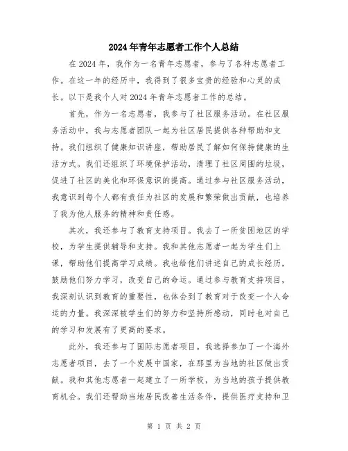 2024年青年志愿者工作个人总结