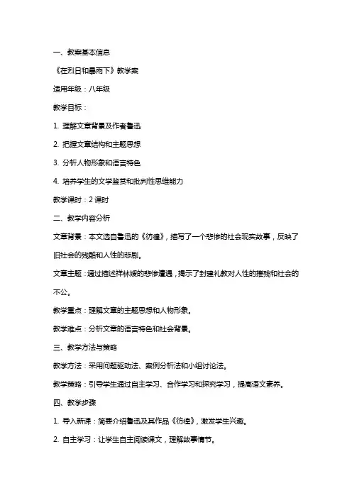 2024年语文教案-《在烈日和暴雨下》教学案