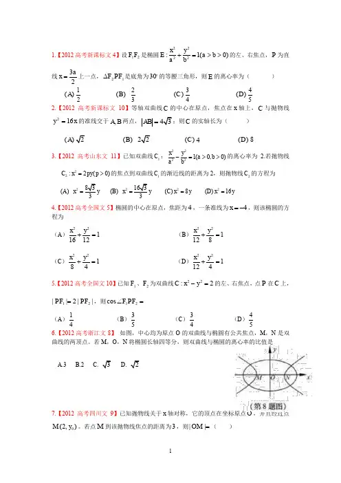 圆锥曲线文科高考习题含答案