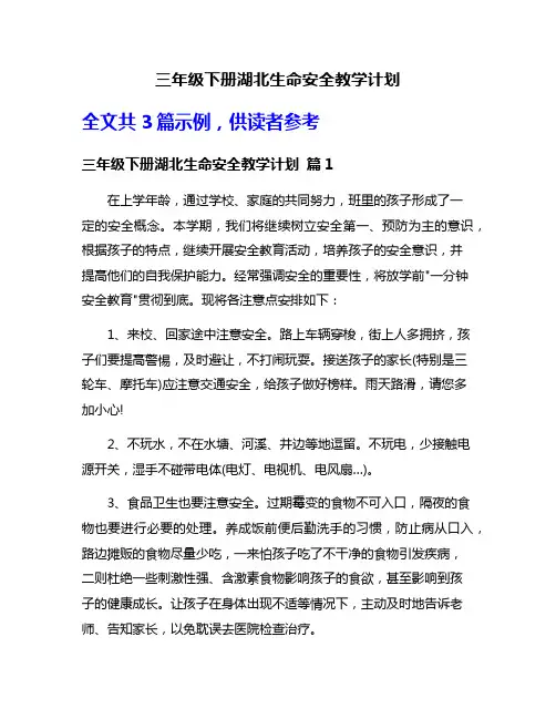 三年级下册湖北生命安全教学计划
