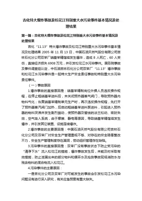 吉化特大爆炸事故及松花江特别重大水污染事件基本情况及处理结果