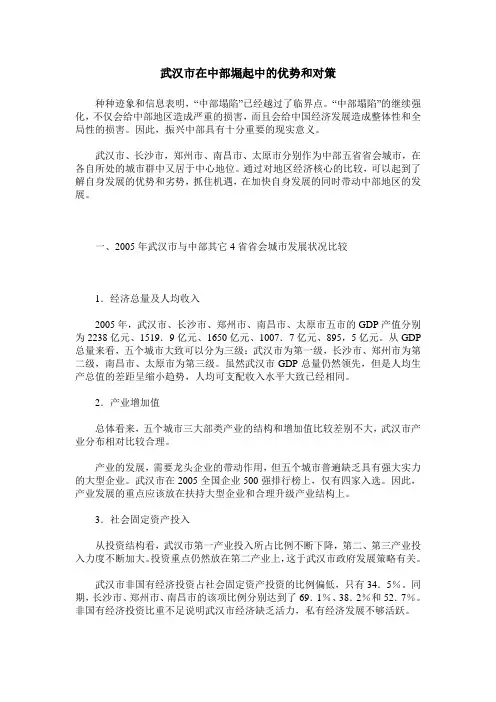 武汉市在中部堀起中的优势和对策