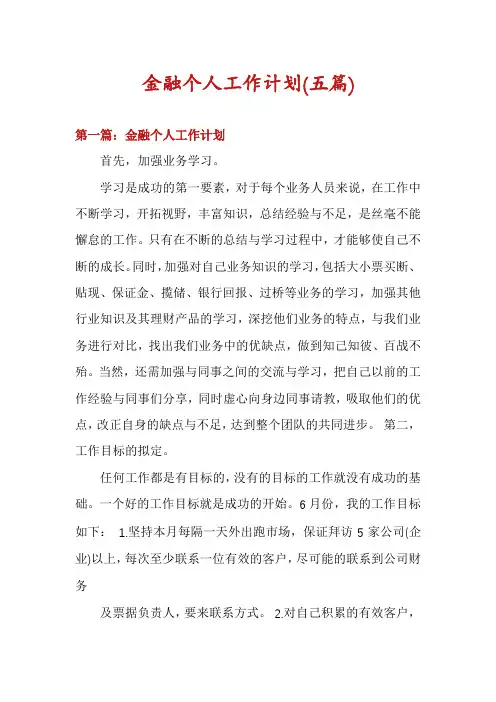 金融个人工作计划(五篇)