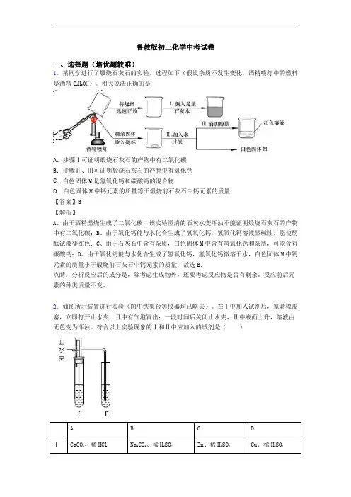 鲁教版初三化学中考试卷