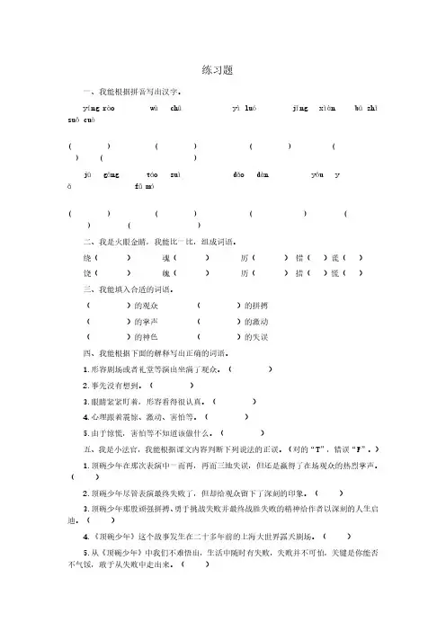 人教版六年级语文下册4 顶碗少年 练习题