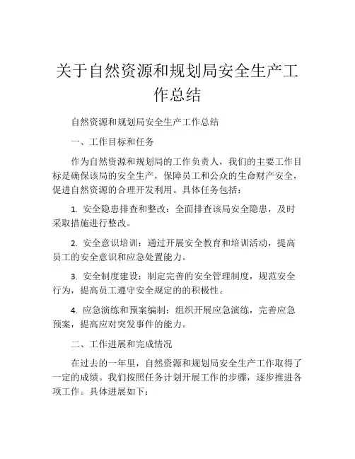 关于自然资源和规划局安全生产工作总结