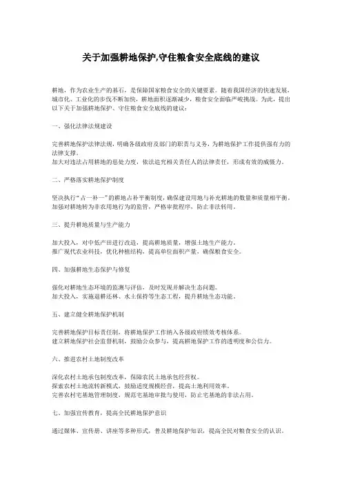 关于加强耕地保护,守住粮食安全底线的建议