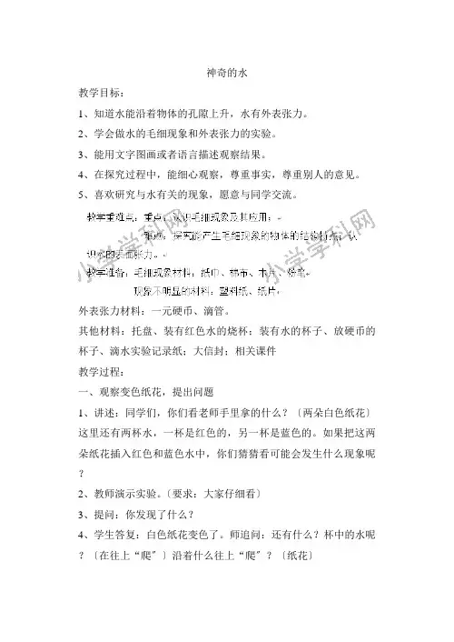 三年级上科学教案-神奇的水_苏教版