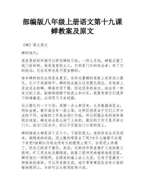 部编版八年级上册语文第十九课蝉教案及原文