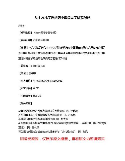 基于浑沌学理论的中国语言学研究综述