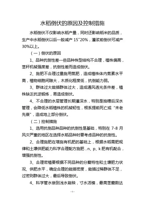 水稻倒伏的原因及控制措施