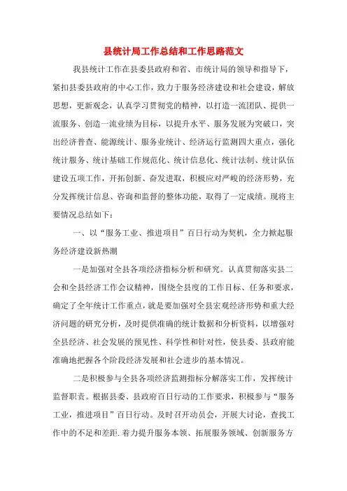 县统计局工作总结和工作思路范文