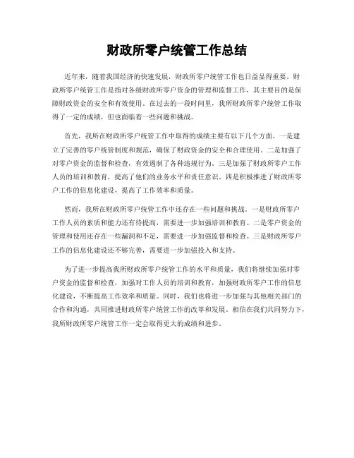 财政所零户统管工作总结