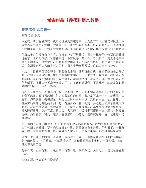 老舍作品《养花》原文赏读