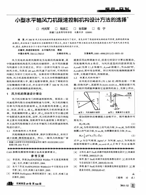 小型水平轴风力机限速控制机构设计方法的选择