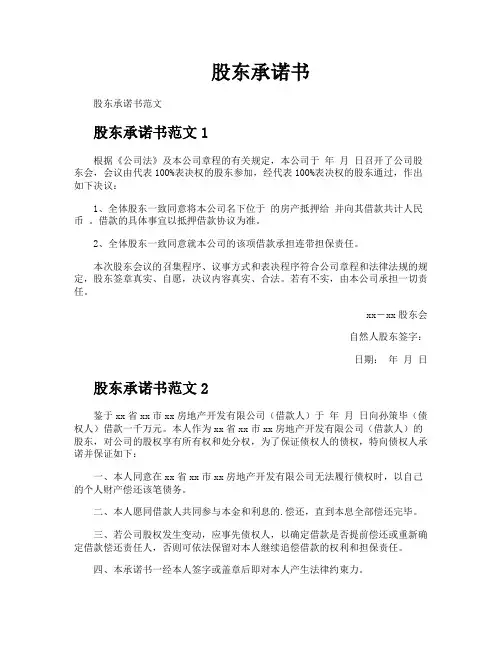 股东承诺书