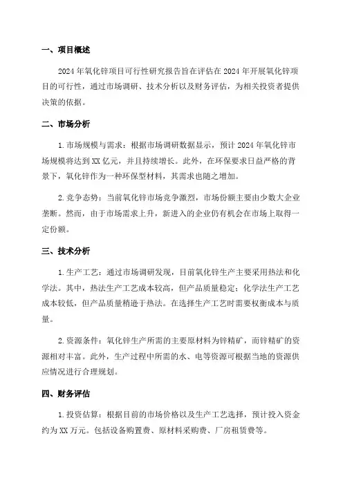 2024年氧化锌项目可行性研究报告