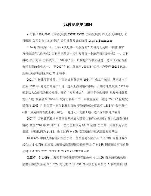 万科发展史1984