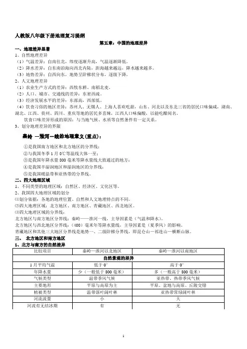 最新人教版八年级下册地理复习提纲(word版)