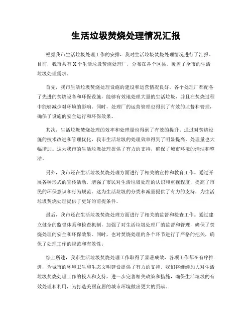 生活垃圾焚烧处理情况汇报
