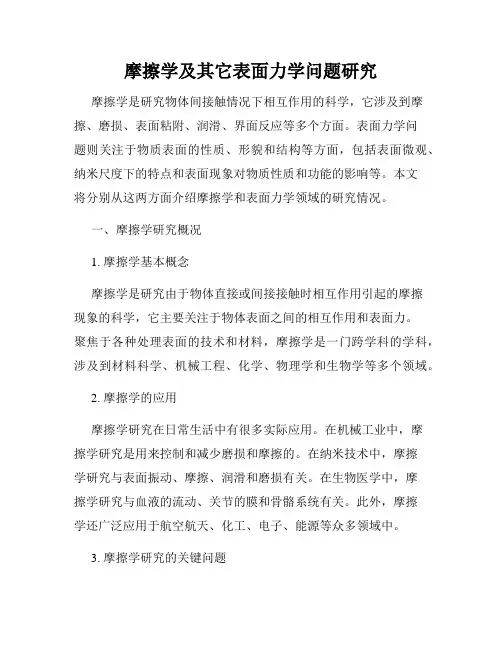 摩擦学及其它表面力学问题研究