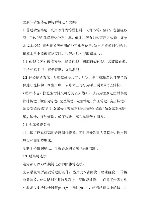 铸造常用的成型工艺