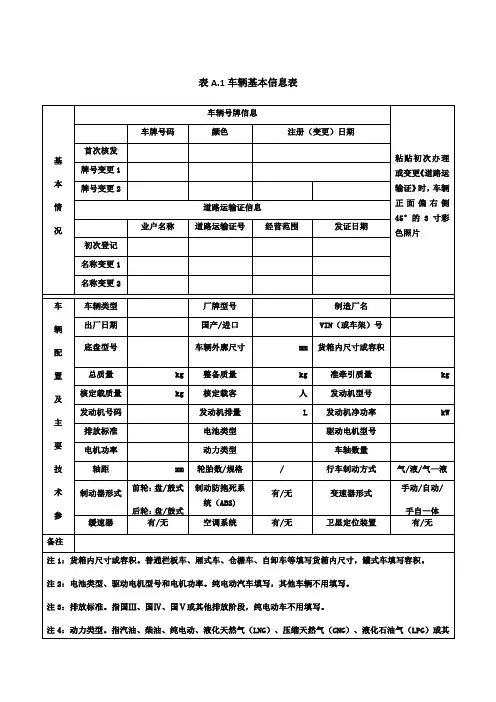 道路运输企业车辆技术档案表