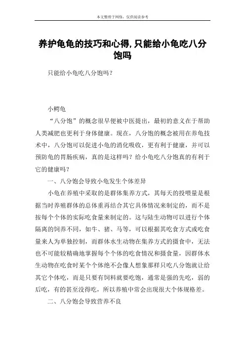 养护龟龟的技巧和心得,只能给小龟吃八分饱吗